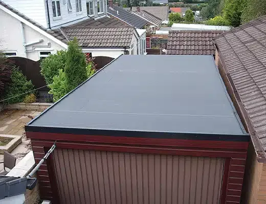Flat roof replacement work using EPDM rubber membrane